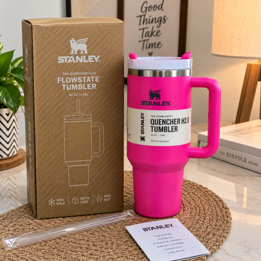 Hot Pink 40 oz Insulated Tumbler with Handle & Straw – Large Reusable Travel Cup