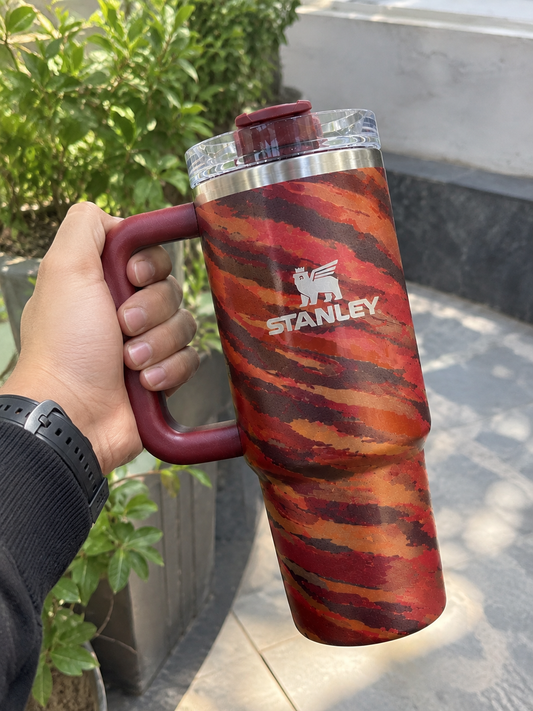Camo Insulated Tumbler with Handle & Straw – Large Reusable Travel Cup with Lid