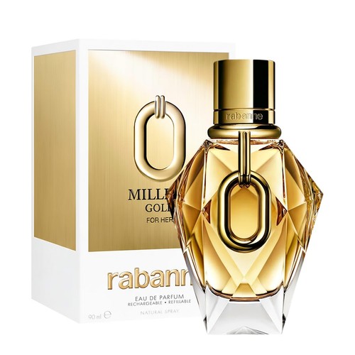 Rabanne Million Gold For Her Eau de Parfum 3.0 Oz | Refillable Luxury Women's Perfume | Long Lasting Floral Musk Fragrance