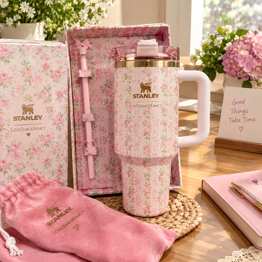 Pink Floral Tumbler with Handle – Insulated Travel Cup with Straw | Cute Reusable Coffee & Water Cup