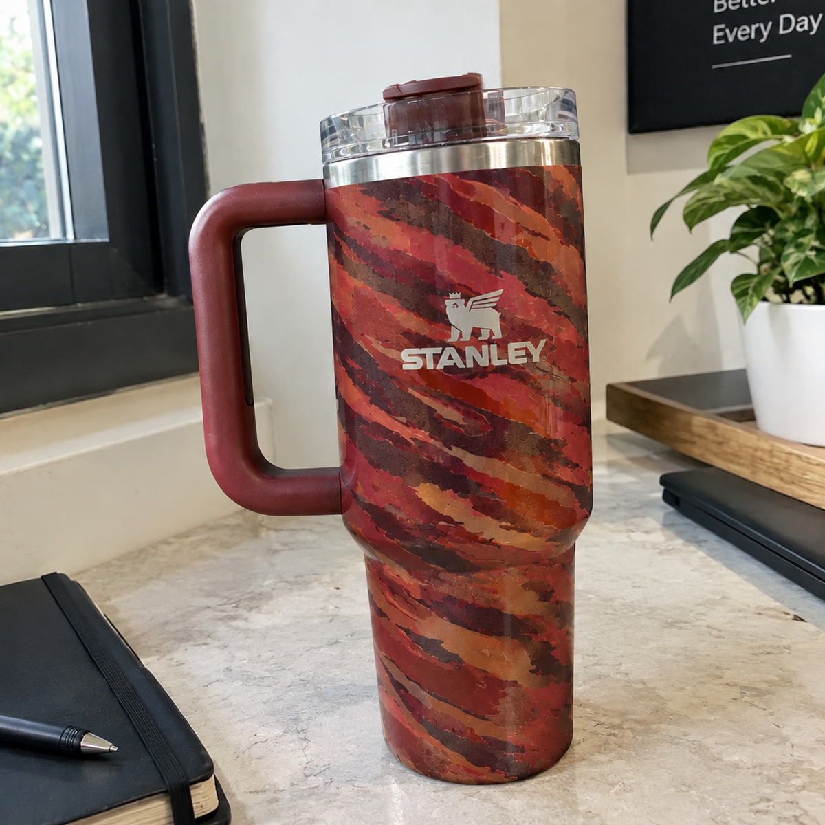 Camo Insulated Tumbler with Handle & Straw – Large Reusable Travel Cup with Lid