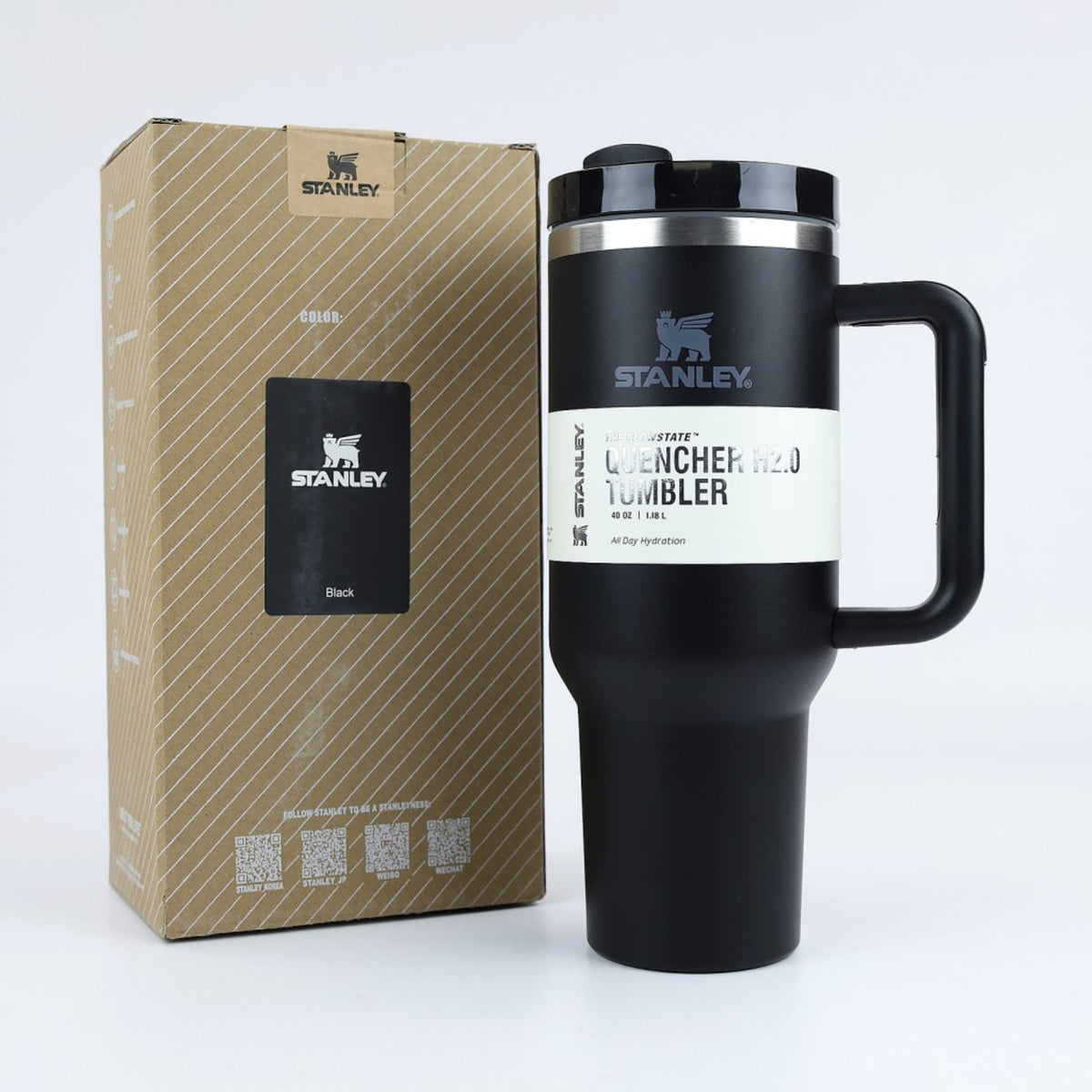 Black 40 oz Insulated Tumbler with Handle – Large Reusable Travel Cup with Lid