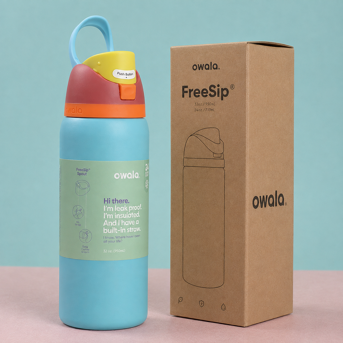 32 oz Insulated Water Bottle with FreeSip Spout & Carry Loop – Reusable Leak-Resistant Travel Bottle