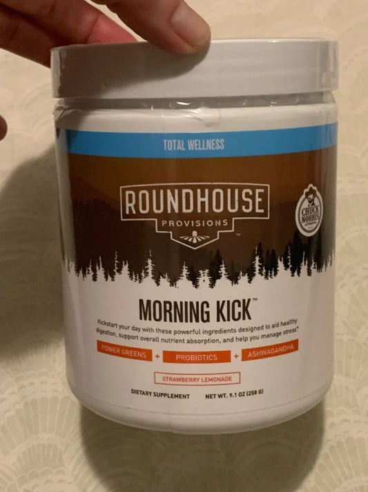 Roundhouse Provisions Morning Kick Powder Strawberry Lemonade 9.1 oz | All-in-One Daily Drink Mix | Strawberry Lemonade Flavor